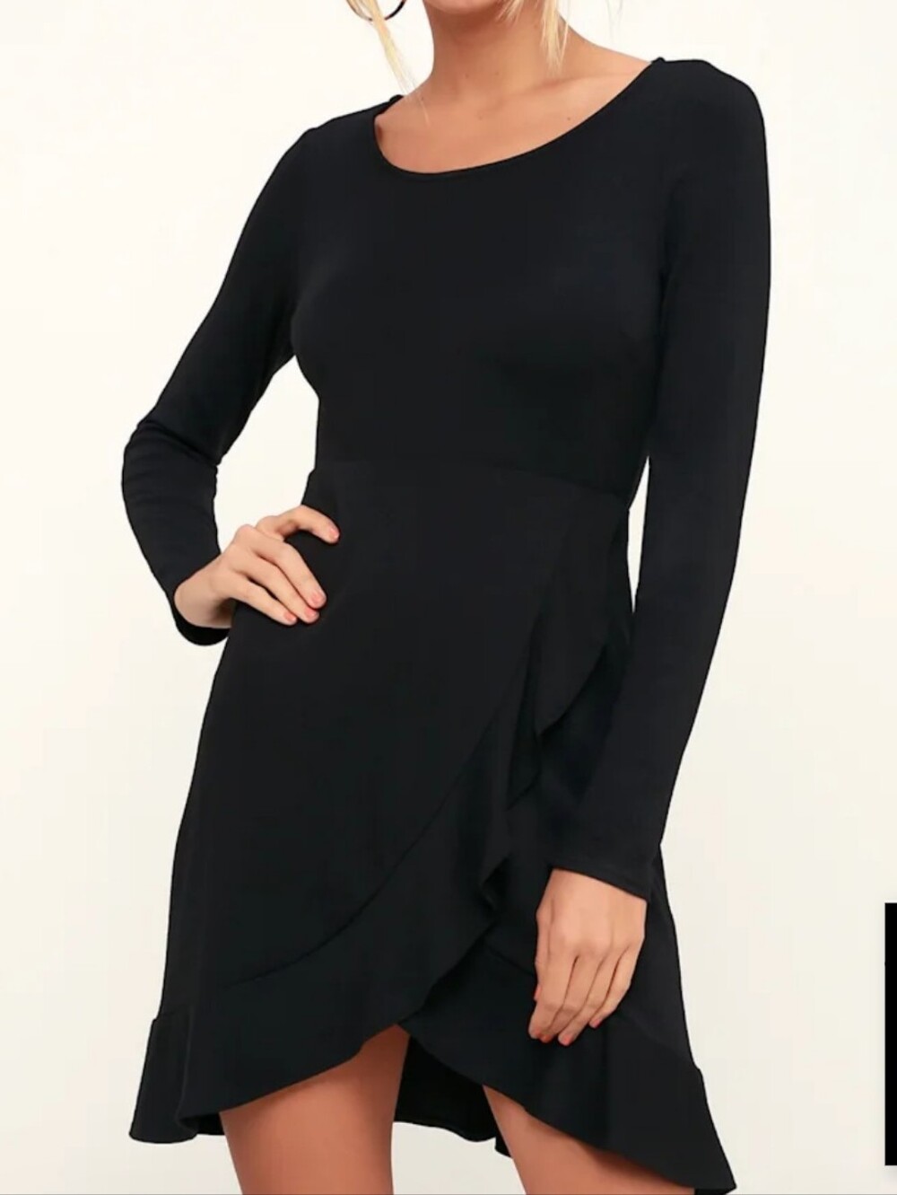 Lulu black tulip faux wrap Stretchy Fitted dress